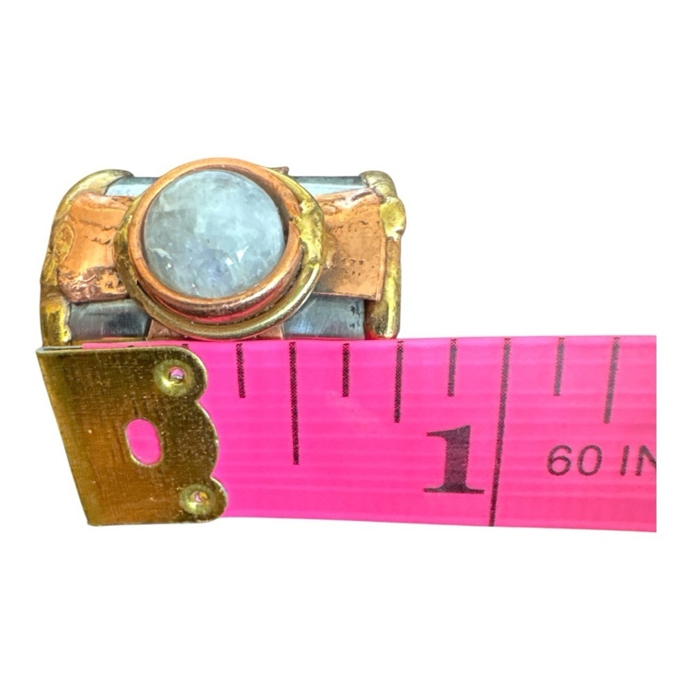 Mixed Metal Adjustable Ring Stainless Steel Copper Brass Moonstone NEW Artisan - Picture 3 of 3